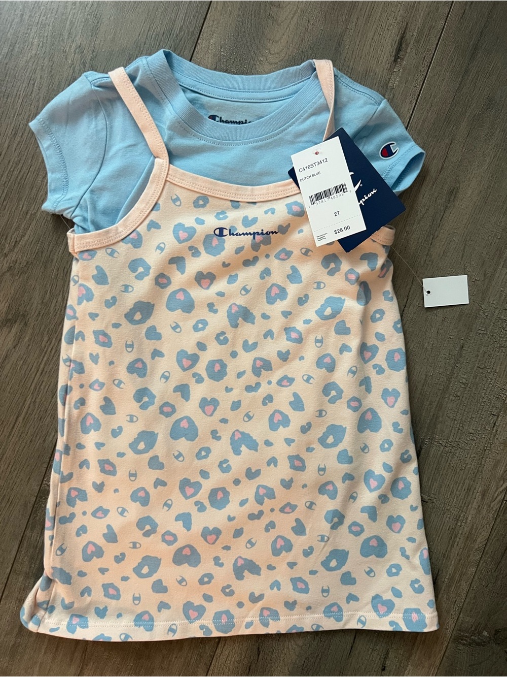 Champion Peach Leopard Print Tank & Light Blue Tee Set